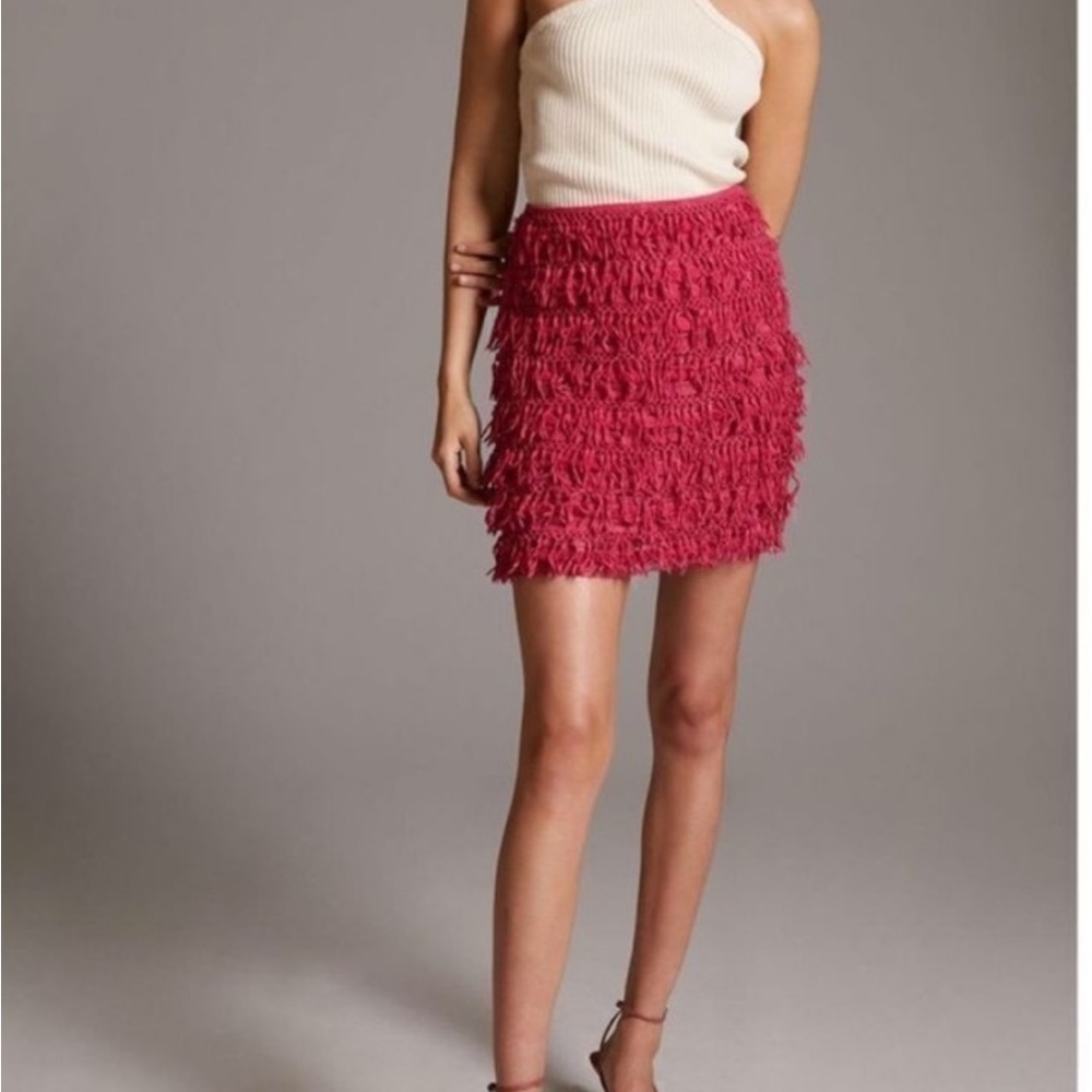 Anthropologie Fuchsia Fringe Mini Skirt